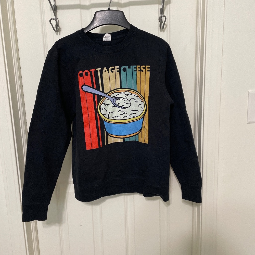 Cottage Cheese Retro Graphic Crewneck Sweatshirt Black Small Pullover‎ Humor